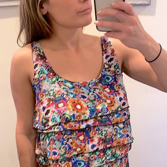 Kenneth Cole Tiered Ruffe Floral Mini Dress Size 8 - Picture 6 of 12